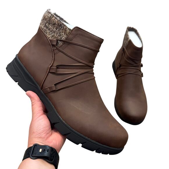 Easy Street Stefani Brown Ankle Boots Faux Fur Lug Sole Women’s 12 NWT - Picture 1 of 9